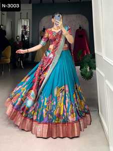 Ropa tradicional india Fancy Tussar Silk con estampado floral con lámina de trabajo Lehenga Blusa y estampado floral Foil Work Dupatta - Product Image 3