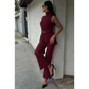 Ensemble de costume côtelé rose pour femme 9946 avec col montant - Product Image 6