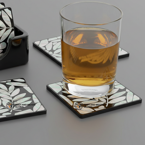 Best Quality Handmade <b>Black</b> White Mother Pearl (MOP) 24-Piece Square Luxury <b>Coaster</b> Set Holder Tabletop Decor Available Export - Product Image 2