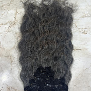Extensions de cheveux humains Remy indiennes à clipser gris foncé avec double trame machine, compatibles permanente, toutes les couleurs disponibles - Product Image 2