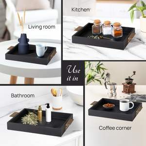 Bandeja de Madera para Servir con Asa Dorada, Elegante Servidor Negro para Aperitivos, Comida y Bebidas, Disponible para la Venta a un Precio Más Bajo - Product Image 5