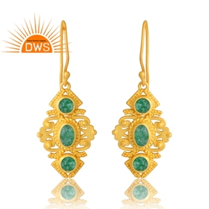 Hot Selling Sterling Silver 18K Gold Plated Natural Aventurine <b>Green</b> Quartz Gemstone Earring Demi Fine Jewelry Manufacturer - Product Image 1