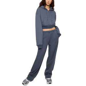 ชุดวอร์มเข้ารูปมีฮู้ดสำหรับผู้หญิงชุดวอร์มผ้าฝ้ายสองชิ้นออกแบบได้ตามต้องการ - Product Image 2