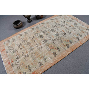 พรมตุรกีโบราณสีเบจสีส้ม4.4x7.5ฟุตพื้นที่ขนาดใหญ่ผ้าขนสัตว์รูปแบบการเย็บปะติดปะต่อกันด้านหลังของยางสำหรับพรมห้องนอน - Product Image 2