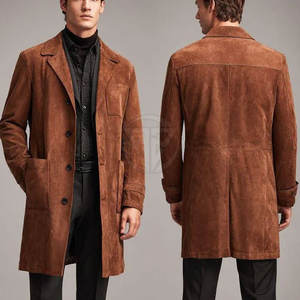 Classic Premium <b>Men's</b> <b>Trench</b> <b>Coat</b> Suede <b>Leather</b> Smooth Texture Timeless Styling Eco-Friendly Breathable Features Customizable - Product Image 5