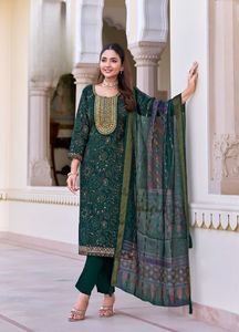 Kurti brodé en pur coton pour adultes avec pantalon à poches et Dupatta 3 pièces ensemble de vêtements de fête indiens pakistanais - Product Image 2