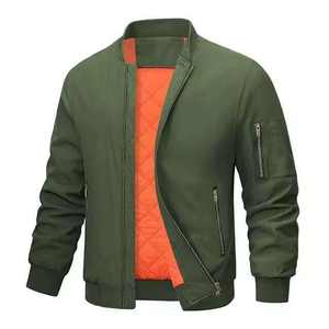 Blouson aviateur 2025 Vente en gros Nouveau design Blouson aviateur à fermeture éclair Couleur unie Vêtement uni Logo personnalisé Homme Grande taille Vestes pour hommes - Product Image 2