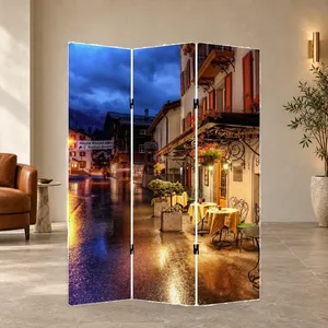 Pantalla Plegable de Lona de Doble Cara con Diseño de Calle Urbana a la Luz de la Noche - Product Image 3