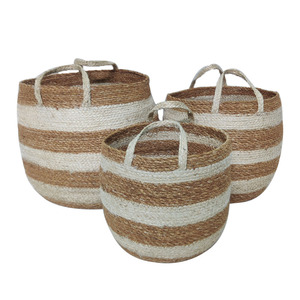 Handgeweven Zeegras Jute Rotan Mand Handvat Wasgoed Fruit Boodschappen Keuken Decoratieve Plant Pot Opslag Pp - Product Image 1