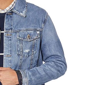 Veste en jean décontractée pour hommes au design personnalisé Veste d'hiver en denim délavé déchiré pour hommes - Product Image 4