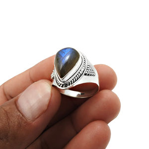 925 argent Sterling naturel forme de poire bleu Labradorite pierre précieuse oxydée à la main bague grossiste fabricant de bijoux femme - Product Image 5