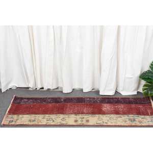 Alfombra Kilim turca roja Vintage de 13 'X 4,2', diseño de retales abstracto de lana de área grande clásica, látex de 10mm para pasillo rectangular - Product Image 2