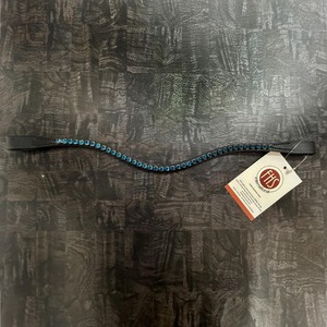 Brida Ecuestre de Cuero Inglés Premium con Diadema Ondulada y Cristales Azul Turquesa, Accesorios para Caballos - Product Image 1