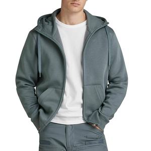 เสื้อมีฮู้ดแบบมีซิปสำหรับผู้ชายเสื้อฮู้ดผ้าคอตตอนผสมสีพื้นแบบลำลอง - Product Image 1