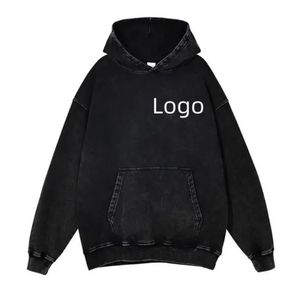 เสื้อมีฮู้ดสำหรับผู้ชายผ้าฟลีซผ้าฝ้ายแห้งเร็วแบบวินเทจแบบ100% - Product Image 2