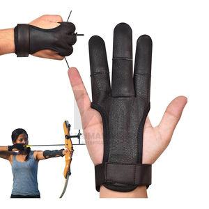Gant de protection en cuir véritable pour tir à l'arc, antidérapant, pour jeunes et adultes, pour arc recurve traditionnel, trois doigts - Product Image 1