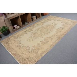 พรมตุรกีโบราณคลาสสิกขนาด5.3X9.5ฟุตงานปะทำด้วยมือสีเบจผ้าไหมขนสัตว์ไม้ไผ่พร้อมยางรองสำหรับวัยรุ่น - Product Image 5