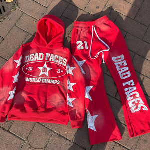 Conjunto de pantalones de chándal acampanados y Sudadera con capucha de alta calidad para hombre con logotipo personalizado OEM, chándal para correr de dos piezas estampado de talla grande - Product Image 1