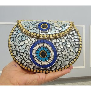 Bolso de mano de terciopelo con mosaico de ojo turco hecho a mano para mujer, ideal para fiestas, uso nocturno, regalo de boda étnico indio, gran capacidad, a la moda. - Product Image 2