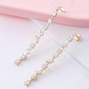 Boucles d'oreilles en or blanc 14 carats pour femmes Trendy Pop Moissanite Dangle avec de nombreuses formes pour les mariages et les fêtes - Product Image 4