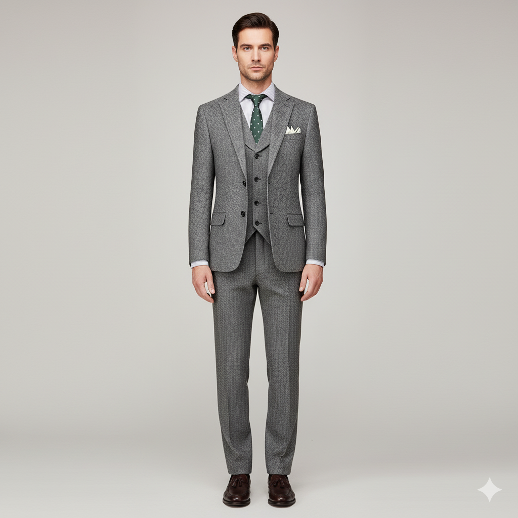 Men 3 Piece Grey Wool Cashmere Fabric Wedding Suit Double Breasted Blazer Vest Custom Wedding Suits For Men Women