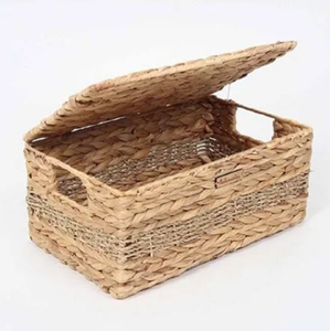 Panier de rangement rectangulaire spacieux en jacinthe d'eau avec poignées découpées pratiques pour un transport facile disponible en gros - Product Image 6