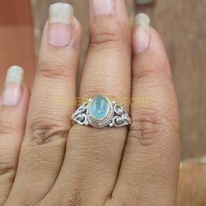 แหวนเงินแท้ 925 ประดับพลอยบลูแคลซิโดนี |   แหวนดีไซน์เนอร์วินเทจทำมือ |   เครื่องประดับเงินขายส่ง - Product Image 6
