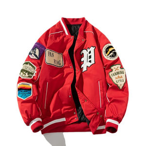 Autumn <b>Retro</b> Letter Embossed Stand Varsity Jacket Men Street Style Windbreaker Baseball Uniform Casual OEM Service <b>Fabric</b> - Product Image 1