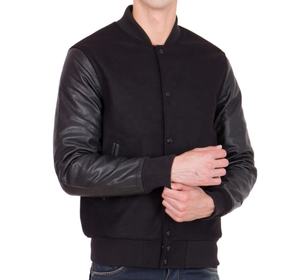 Chaqueta Universitaria de Béisbol Unisex 2026, de Cuero Vacuno Negro con Mangas de Cuero Vacuno Negro y Cuerpo de Lana Negra, para Hombre, Producto de Alta Calidad - Product Image 1