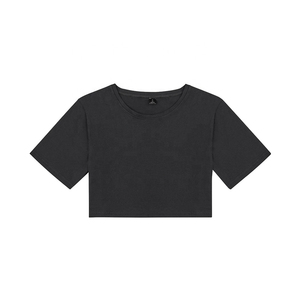 Tops cortos bordados personalizados para mujer, camiseta de manga corta 100% de algodón, top corto holgado, camisetas de yoga y gimnasio - Product Image 6