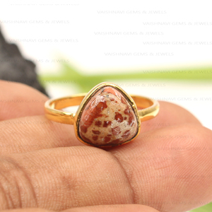 Bague en forme de trillion de jaspe d'astéroïde naturel unique de 10mm en argent sterling 925 plaqué or 18 carats éternité vermeil pour femmes bijoux fins - Product Image 2