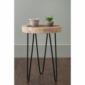 Wood Top Side Table Iron Hairpin Leg End Table Round Accent Table for Bedroom Living Room - Product Image 3