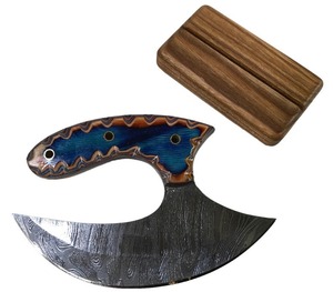 Cuchillo de cocina Ulu Chef de acero de Damasco hecho a mano con una sola hoja fija Funda de cuero pedido mínimo 5 uds cuchillo de pelar a la venta - Product Image 2