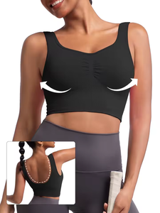 Discounted Price Fast Delivery Womens Longline Sports <b>Bra</b> - Workout Crop Tank <b>Tops</b> Padded Yoga Camisole With <b>Built</b> <b>in</b> Pads - Product Image 5
