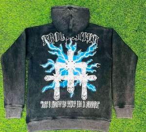 เสื้อฮู้ดซักกรดสีดำของผู้ชายเสื้อสวมหัวผ้าฟลีซผ้าฝ้าย100% แบบสวมหัวโอเวอร์ไซส์มีฮู้ดพิมพ์ลายสกรีนตัวอักษรสีดำ400gsm ออกแบบได้ตามต้องการ - Product Image 5