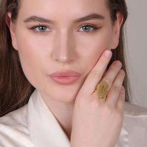 Anillo de piedra de ágata amarilla chapado en oro de 18 quilates, joyería de declaración única para fiestas de boda y trajes casuales para exportar desde la India - Product Image 5