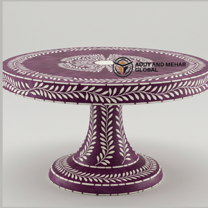 Soporte/Pedestal de Lujo para Tartas con Incrustaciones de Hueso Morado, Hecho a Mano, Ecológico, Artístico y Floral, para un Servicio con Estilo - Product Image 1