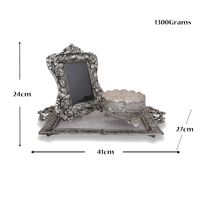 Plateau à poignée en aluminium Vintage fabriqué à la main avec cadre Photo Antique pour décoration de la maison, épingle en émail