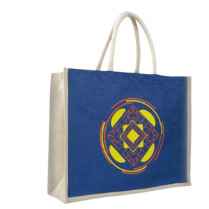 Sac de courses non tissé personnalisé avec logo, imprimé sur mesure, en tissu recyclable blanc et bleu, style cabas, surface soyeuse, en pièces - Product Image 1