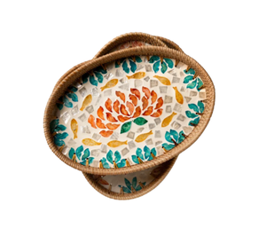 Plateau ovale en rotin tissé à la main avec incrustation de nacre, plateau de service décoratif pour la décoration de la maison et à usages multiples en provenance du Vietnam - Product Image 3