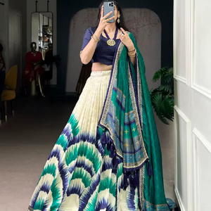 Lahenga choli dupatta vishnu K ดีไซน์อินเดียแขนสั้นทุกฤดูกาลลูกไม้สัมผัสเทคนิคการถัก - Product Image 1