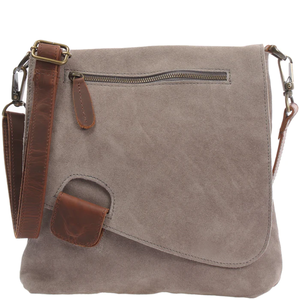 Bolso cruzado de cuero de gamuza gris de último diseño, elegante, bohemio, correa de hombro ajustable, cadenas bordadas con solapa - Product Image 6
