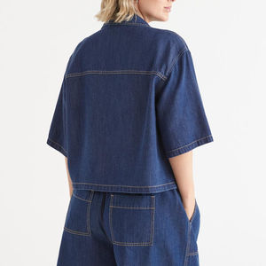 Veste en jean pour femme en coton de haute qualité, motif uni, manches longues, coupe décontractée, ample, vêtement d'extérieur d'hiver, ceinture à nouer, manteau en jean - Product Image 6