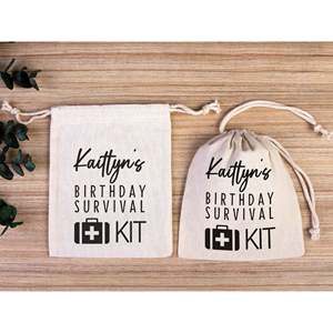 Custom Name Print Cotton <b>Drawstring</b> <b>Pouch</b> Birthday Survival Kit Gift Bags - Product Image 4