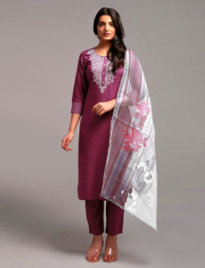 New Designer Exclusive Traditional Designer Wine Color <b>Kurta</b> Set Kurti Pant with Fancy Dupatta for Beautiful Women for Festival - Product Image 5