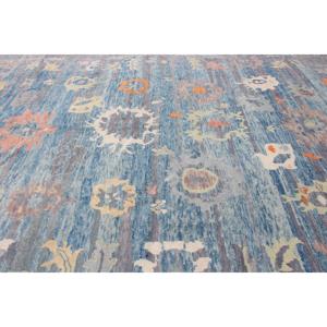 Alfombra Turca de 9.8x14 pies, Alfombra Vintage, Alfombra de Lana Azul Abstracta - Product Image 4