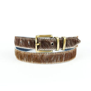 Ceinture Western en cuir véritable faite à la main avec du cuir naturel à poils, largeur 25 mm, boucle en cuivre - Pièce maîtresse Ceintures en cuir de vache à poils - Product Image 3