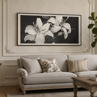 Peinture à l'huile florale abstraite noir et blanc peinte à la main, décoration murale pour salon, vente chaude en gros