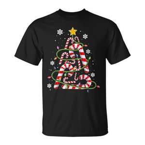 Camiseta Familiar Infantil con Diseño de Árbol de Navidad y Bastones de Caramelo con Luces, Artículos Festivos para las Fiestas - Product Image 1