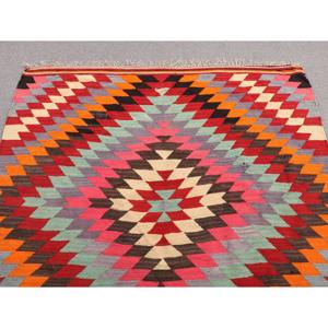 Grand tapis turc, tapis vintage 4,9x8,8 pieds, tapis en laine à bordure rouge - Product Image 4